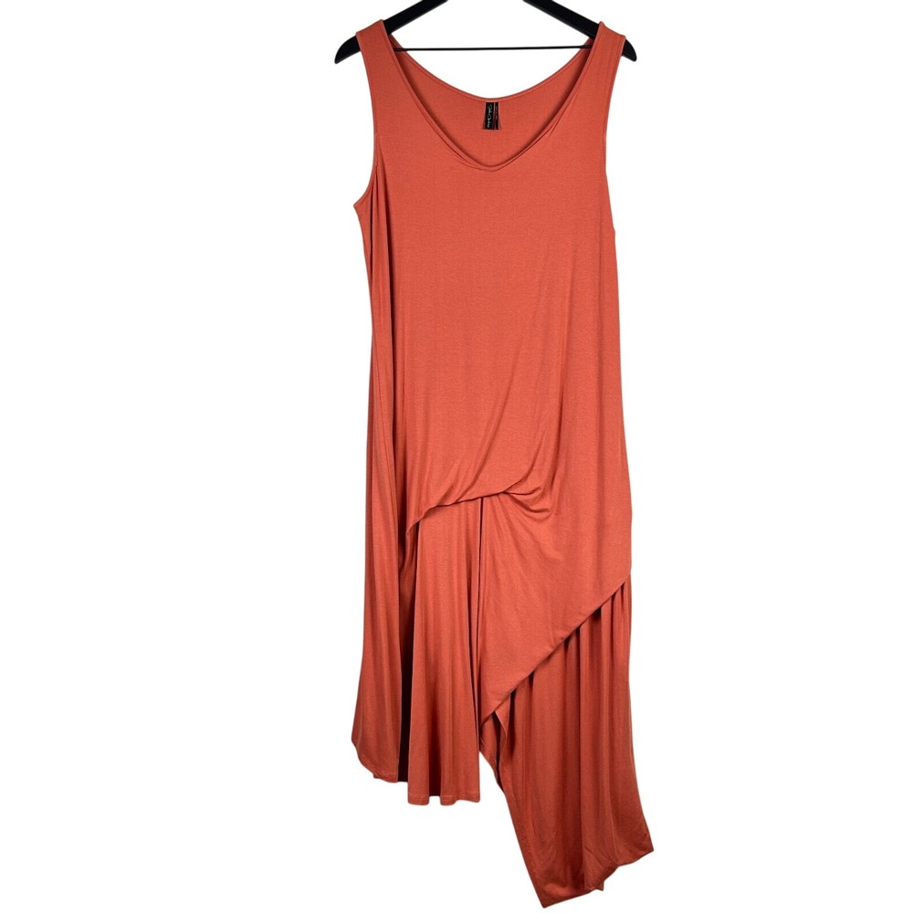 Stella Carakasi Orange V-Neck Sleeveless Asymmetrical Midi Dress‎ Size Medium
